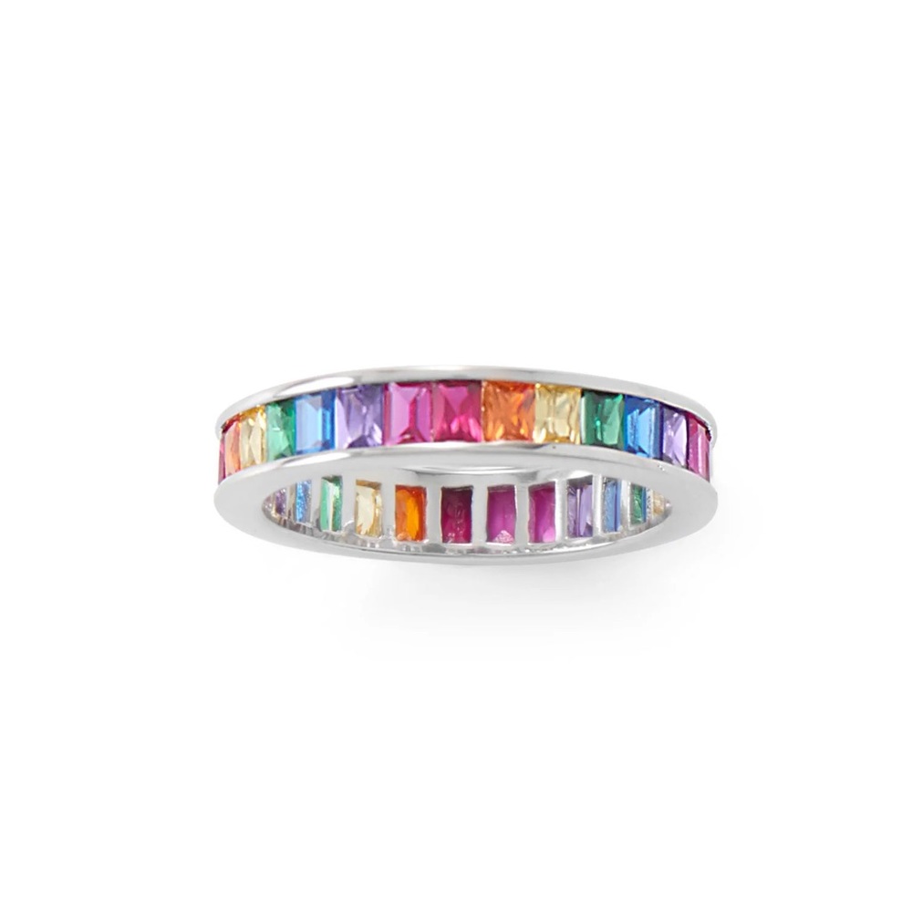 💫 Rhodium Plated Rainbow CZ Ring